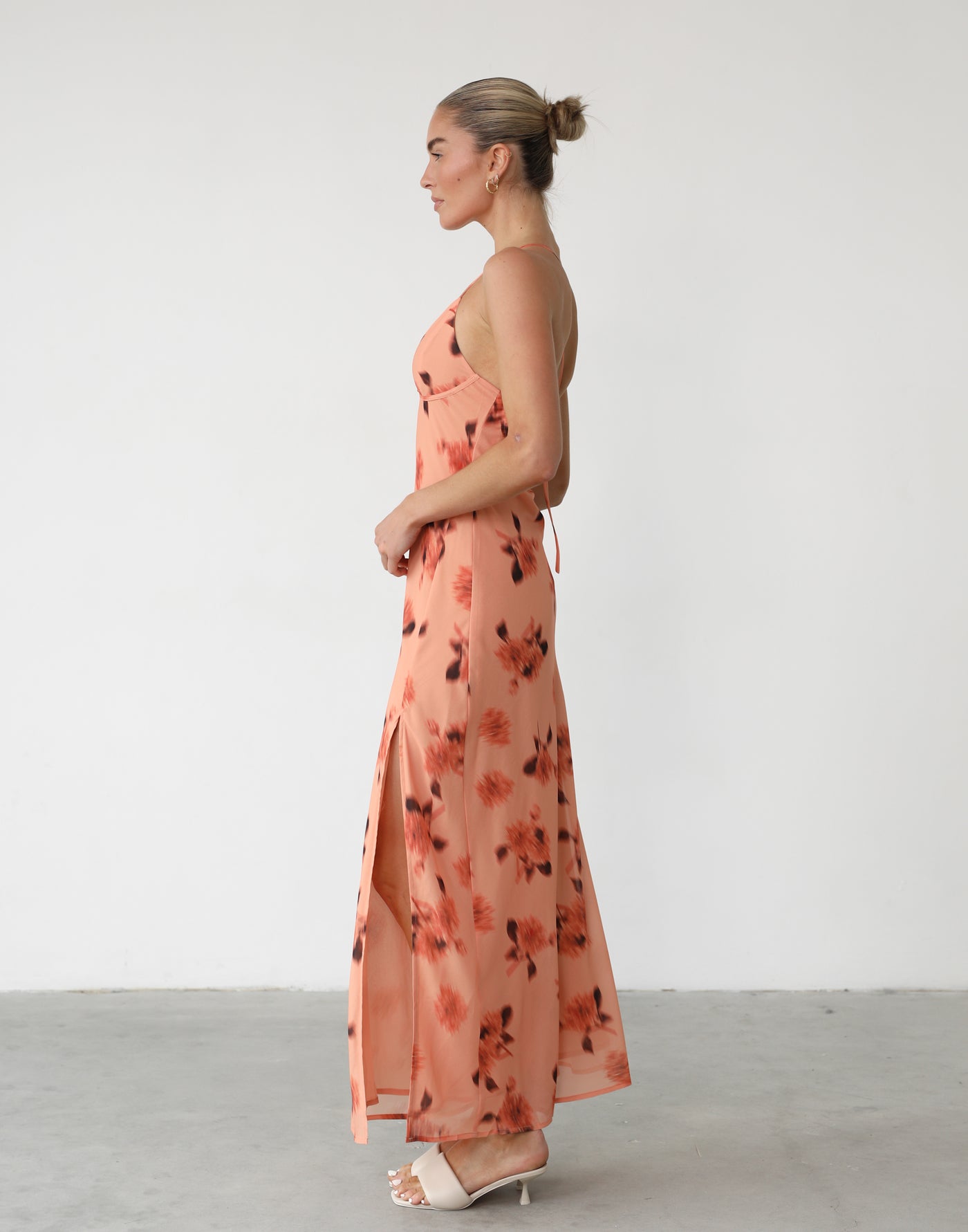 Josefa Maxi Dress (Orange Floral) - Low Back V Neckline Maxi Dress - Women's Dress - Charcoal Clothing