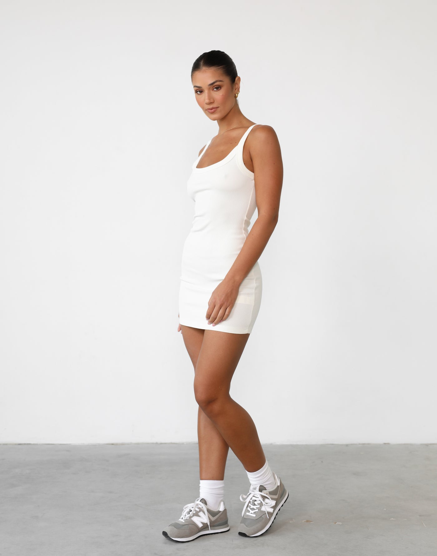 Skyler Mini Dress (Off White) | Ribbed Mini Dress - Women's Dress - Charcoal Clothing