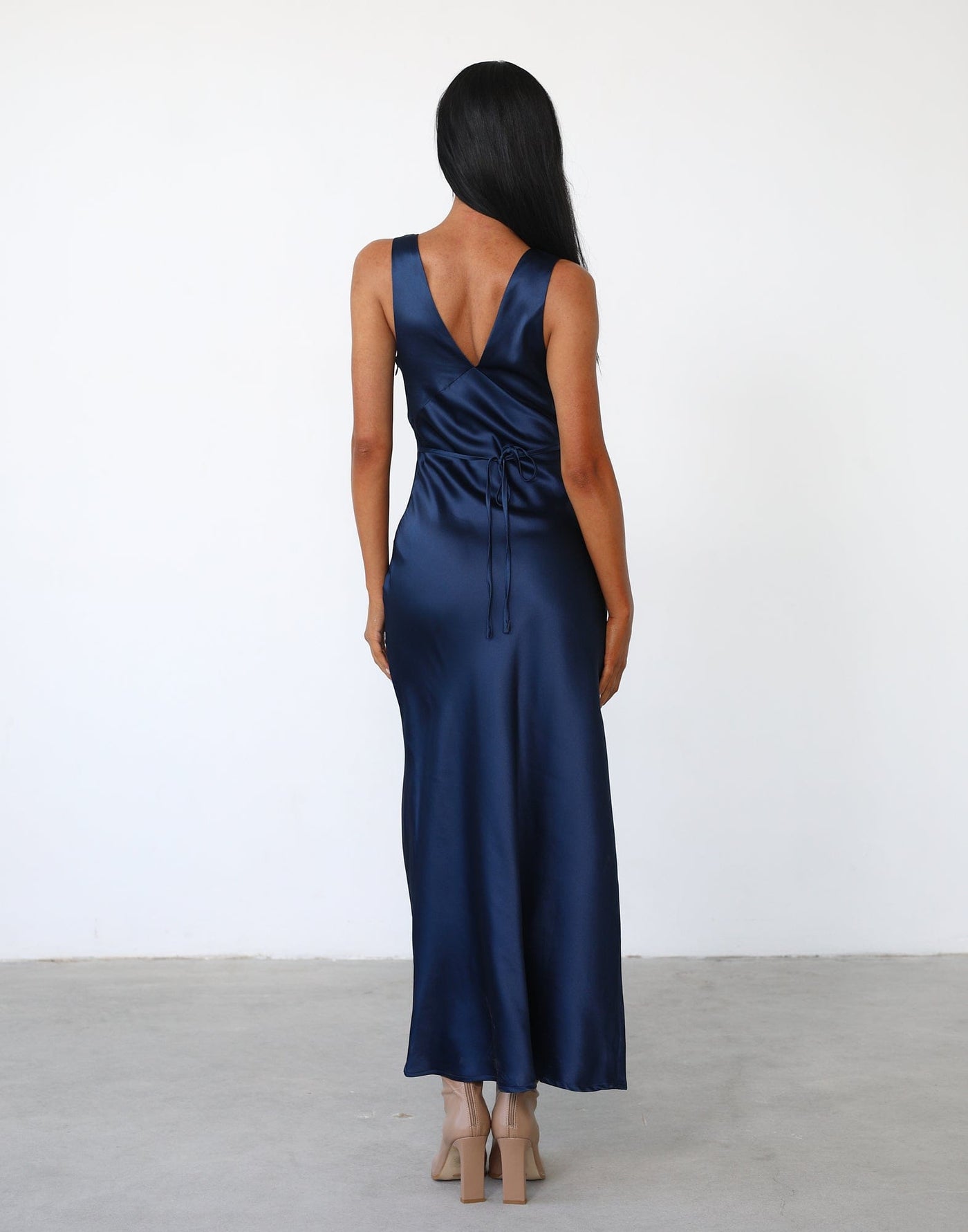 Piper Maxi Dress (Dark Navy) - Navy V neck Maxi Dress - Women's Dress - Charcoal Clothing