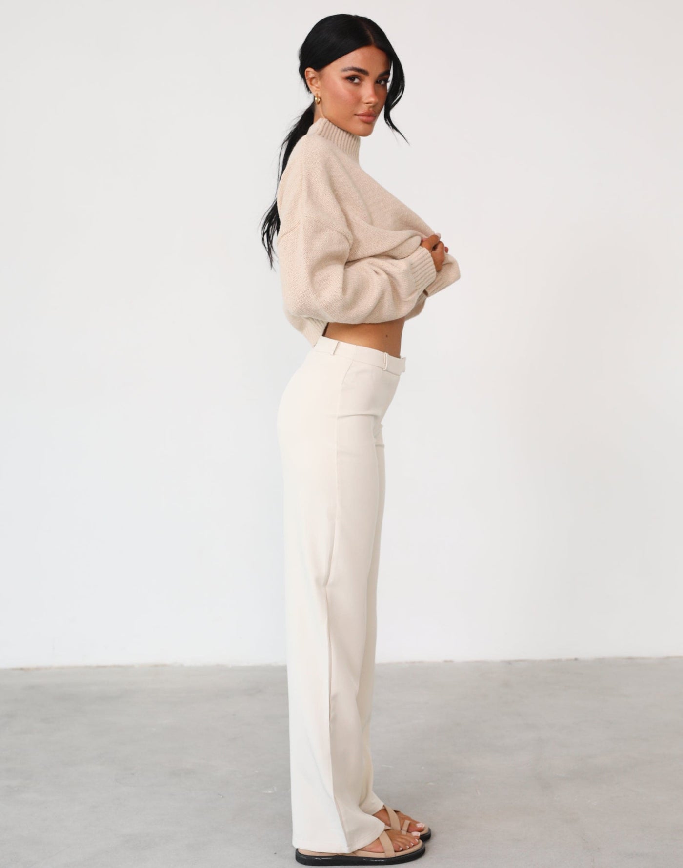 Xali Pants (Oat) - Mid/Low Waisted Straight Leg Pants - Women's Pants - Charcoal Clothing