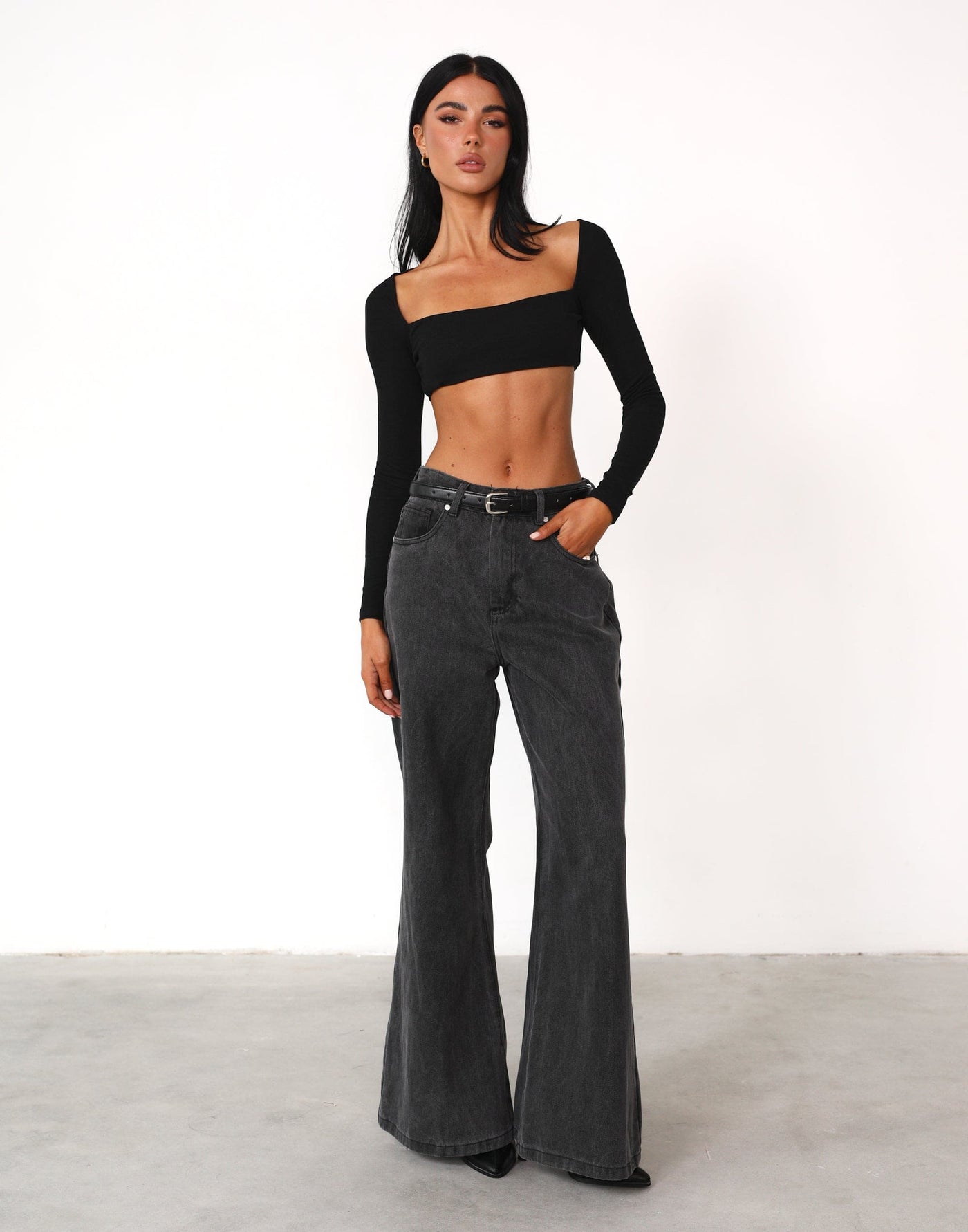 Broadway Crop Top (Black) - Long Sleeved Crop Top - Women's Top - Charcoal Clothing
