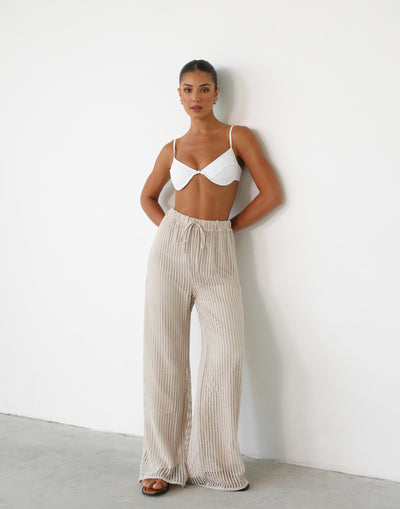 Aliyna Pants (Sand) - Beige Knitted High Waisted Pants - Women's Pants - Charcoal Clothing