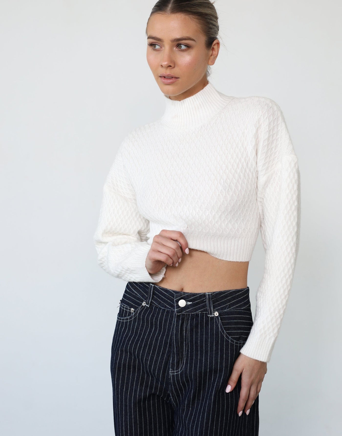 Helena Jumper (White) - Open Back Cropped Jumper - Women's Tops - Charcoal Clothing