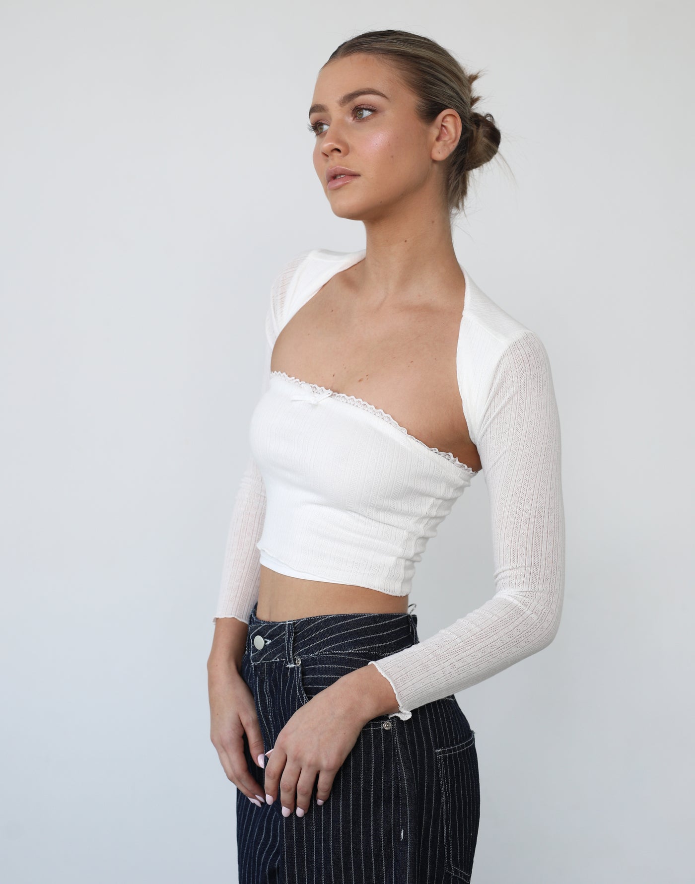 Aaryn Bolero (White) - Lace Bolero Shrug - Women's Outerwear - Charcoal Clothing