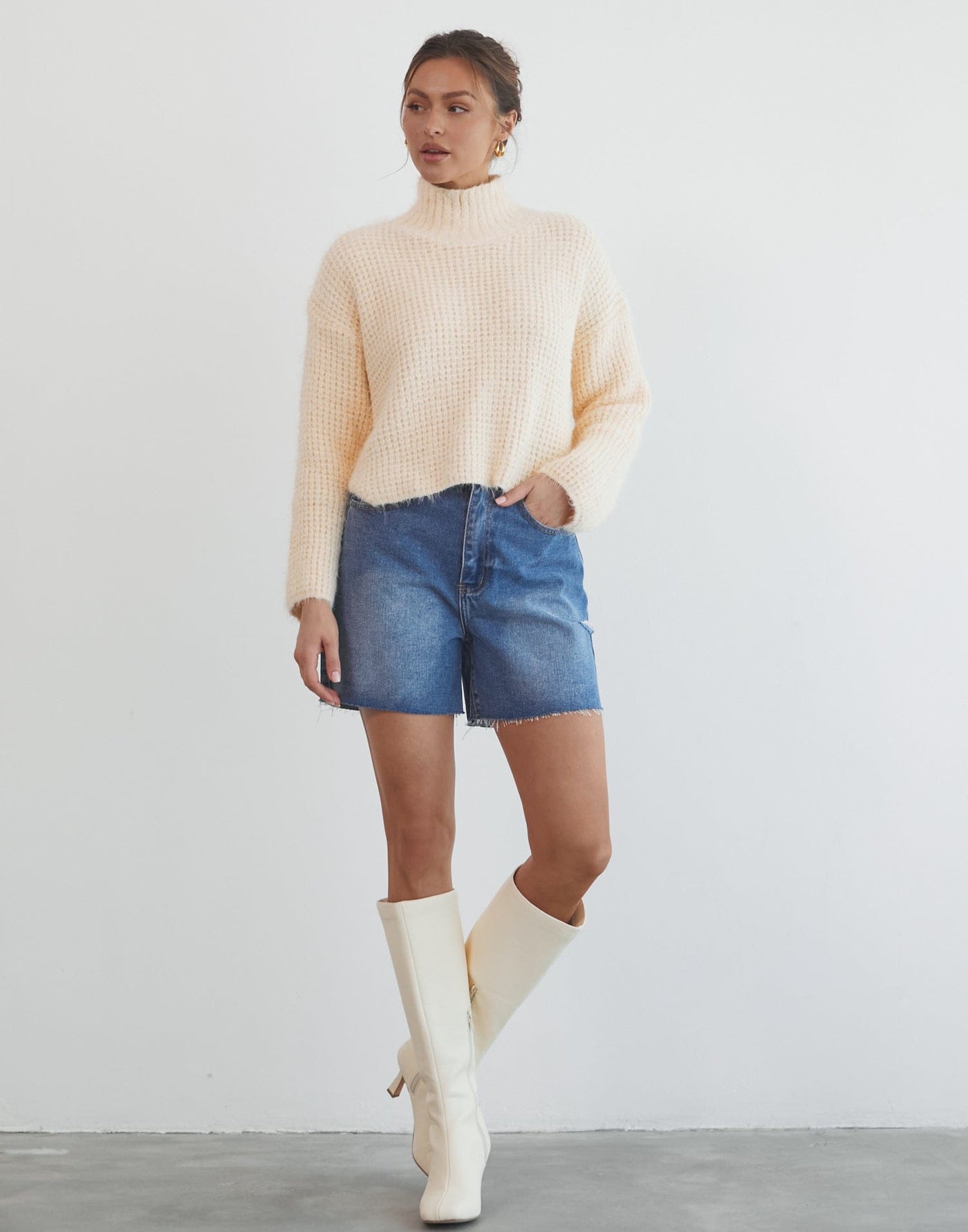 Asha Knit Jumper (Cream) - Knit High Neck Jumper - Women's Top - Charcoal Clothing