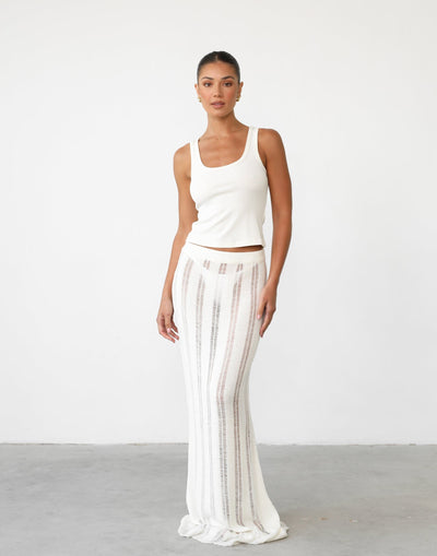 Jafna Maxi Skirt (White) | Sheer Distressed Maxi Skirt - Women's Skirt - Charcoal Clothing