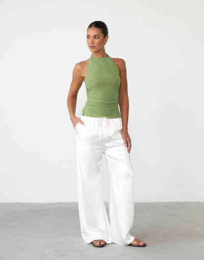 Evann Pants (White) | High Waisted Satin Pants - Women's Pants - Charcoal Clothing