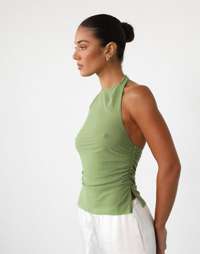 Kaytee Top (Green) | High Neck Ruched Top - Women's Top - Charcoal Clothing