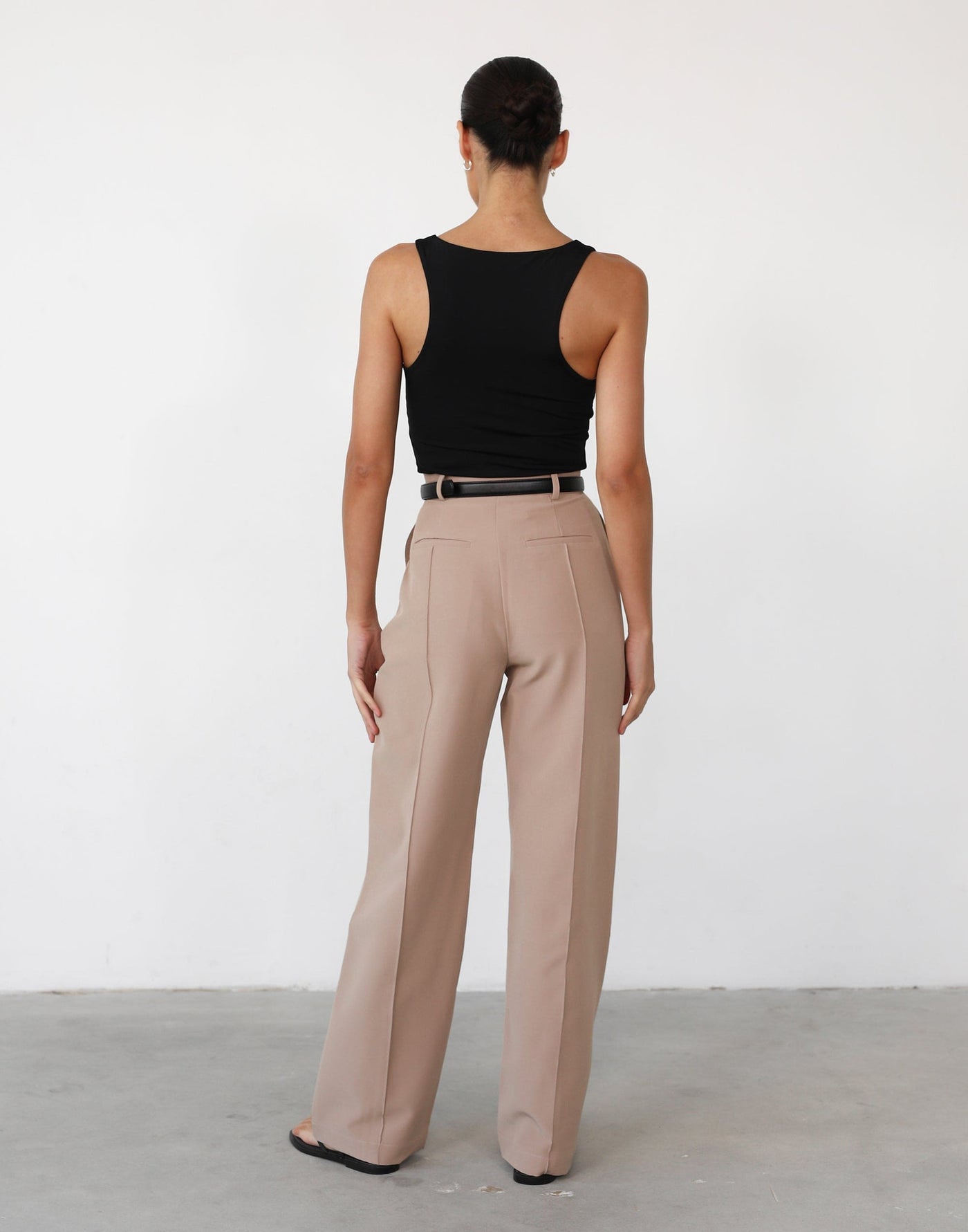 Colden Pants (Beige) - High Waisted Pleat Detail Pants - Women's Pants - Charcoal Clothing