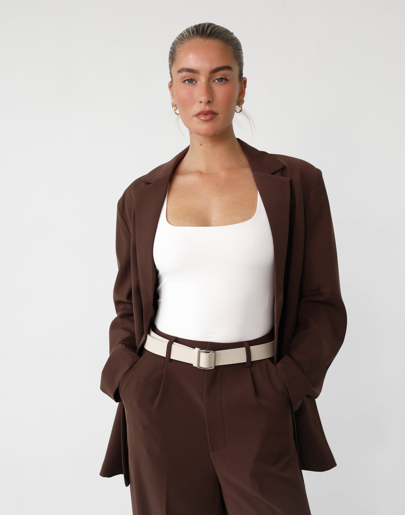 Ashwood Blazer (Cocoa) - Oversized Notched Lapel Blazer - Women's Outerwear - Charcoal Clothing