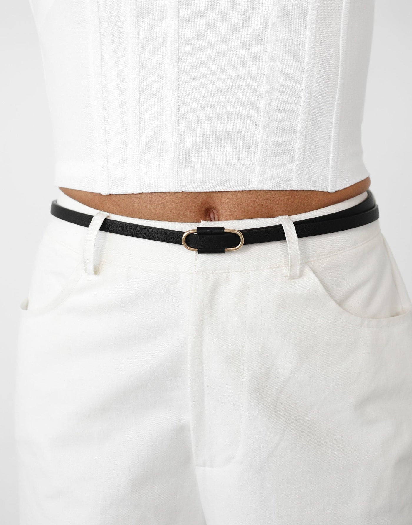 Blair Belt (Black) - Thin Black Faux Leather Belt - Women's Accessories - Charcoal Clothing