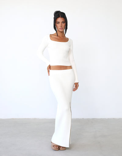 Esmie Maxi Skirt (White) - Ribbed Knit Maxi Skirt - Women's Skirt - Charcoal Clothing