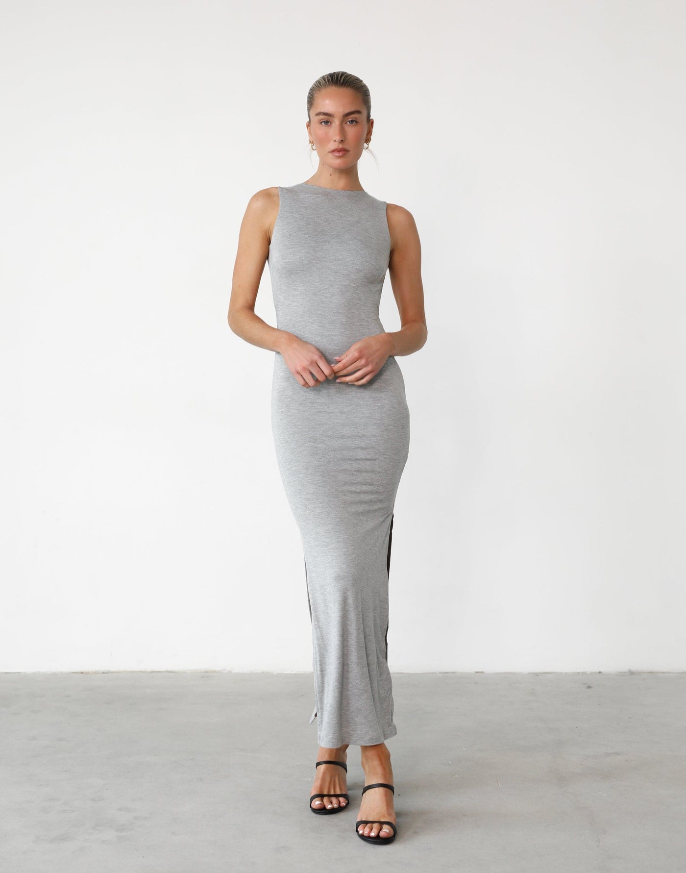 Luna Maxi Dress (Grey Marle) Backless Bodycon Sleeveless Maxi Dress