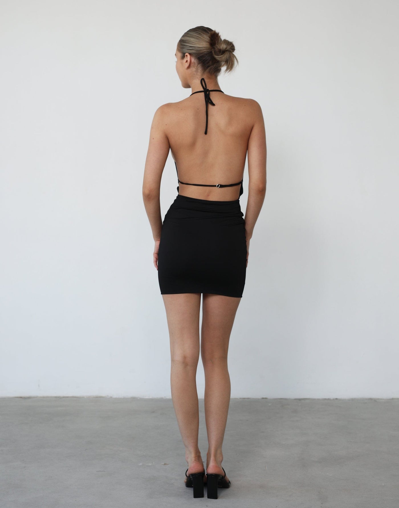 Raena Mini Dress (Black) - Open Back Cowl Neck Mini Dress Mini Dress - Women's Dress - Charcoal Clothing