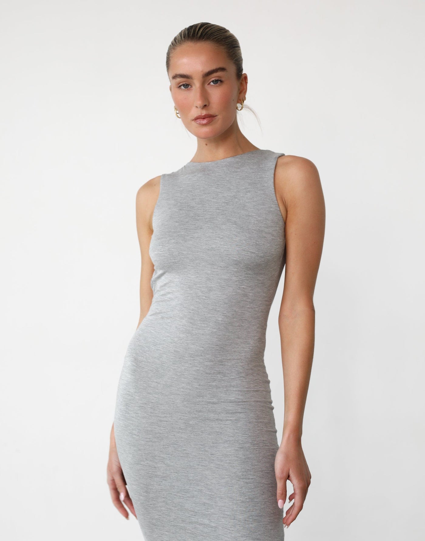 Luna Maxi Dress (Grey Marle) - Backless Bodycon Sleeveless Maxi Dress - Women's Dress - Charcoal Clothing