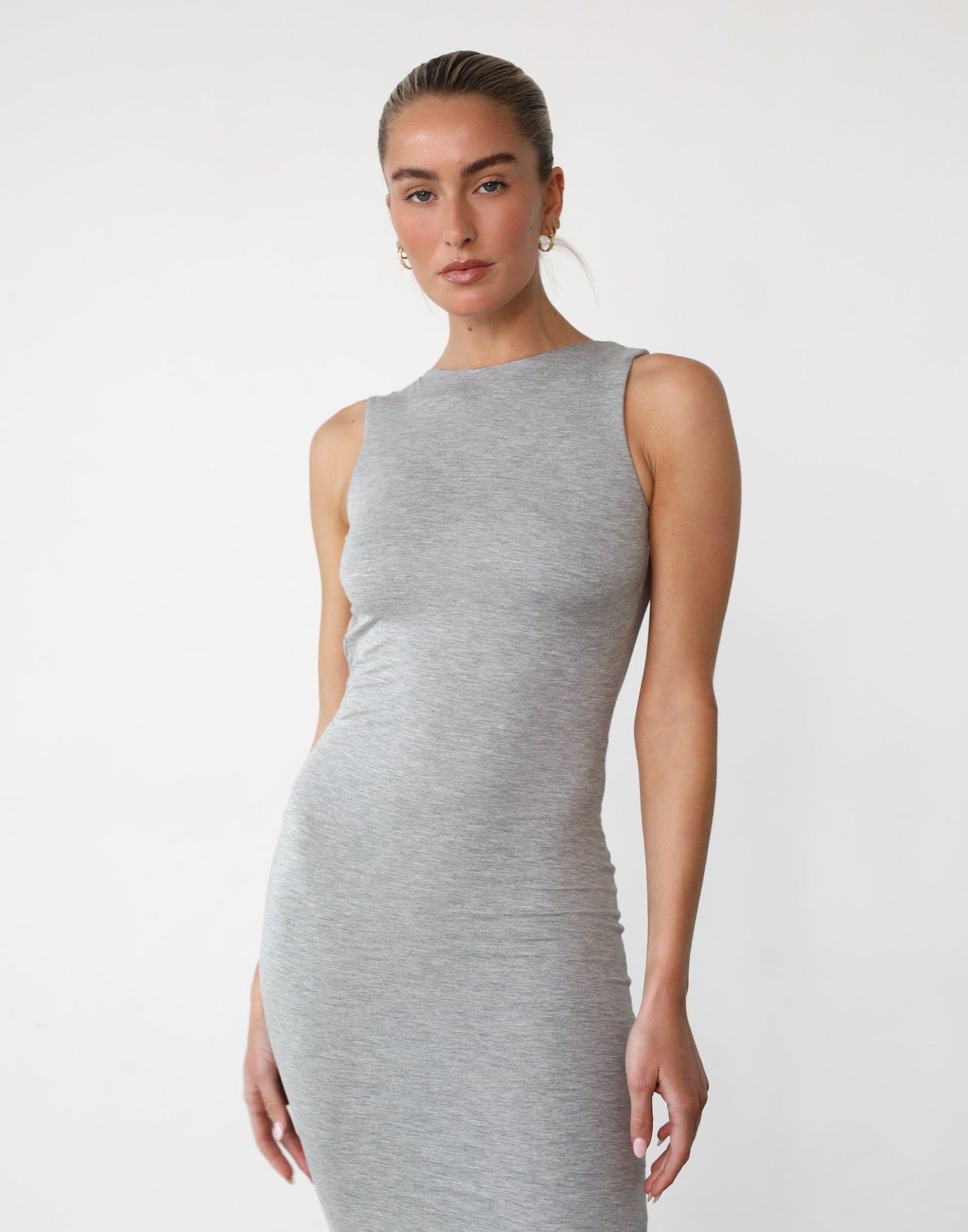 Luna Maxi Dress (Grey Marle) Backless Bodycon Sleeveless Maxi Dress