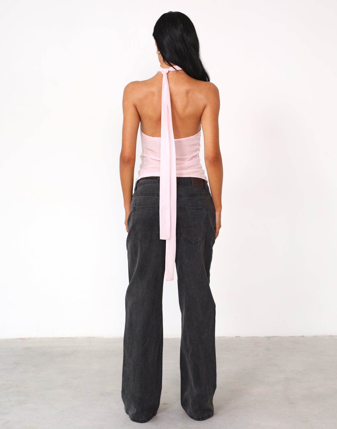 Lux Tie Top (Blush) - By Lioness - Sheer High Neck Asymmetrical Top - Women's Tops - Charcoal Clothing