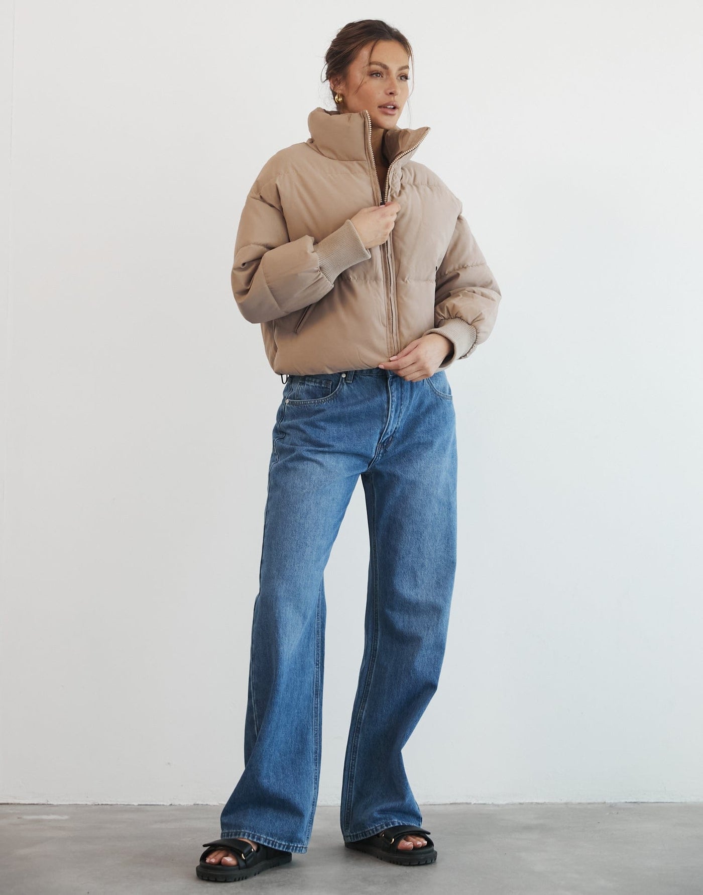 Louisiana Puffer Jacket (Latte) - Neutral Brown Long Sleeve Jacket - Women's Outerwear - Charcoal Clothing