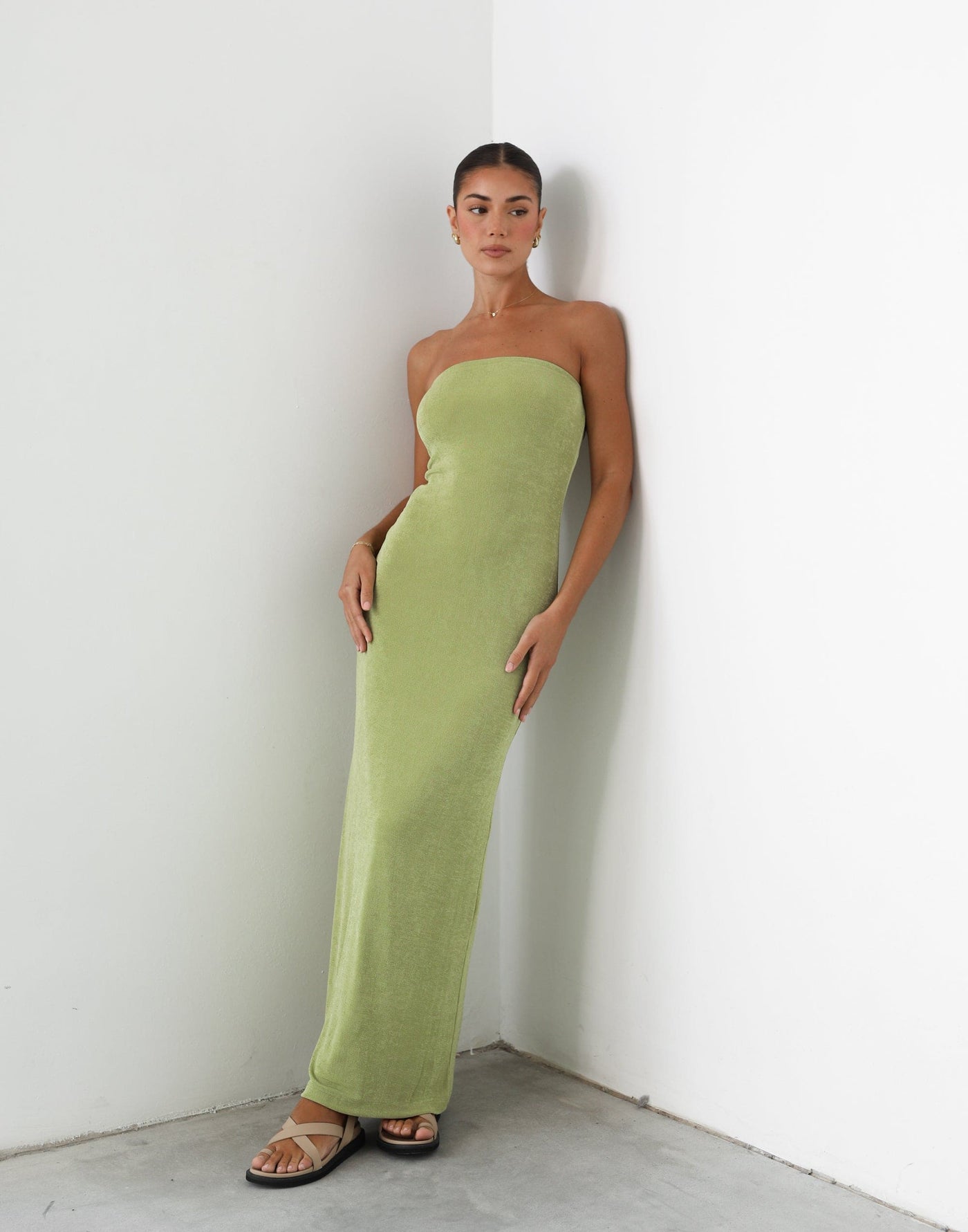 Abelle Maxi Dress (Lime) - Strapless Tube Flowy Maxi Dress - Women's Dress - Charcoal Clothing