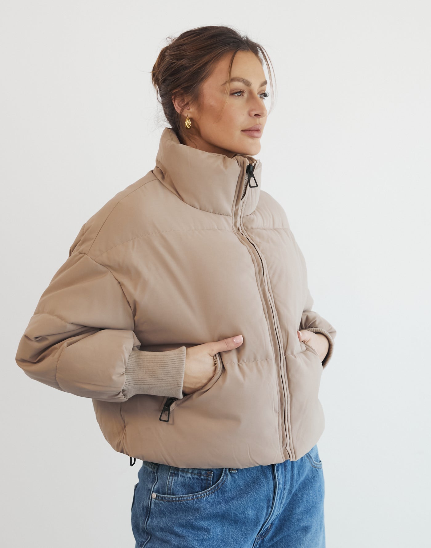 Louisiana Puffer Jacket (Latte) - Neutral Brown Long Sleeve Jacket - Women's Outerwear - Charcoal Clothing