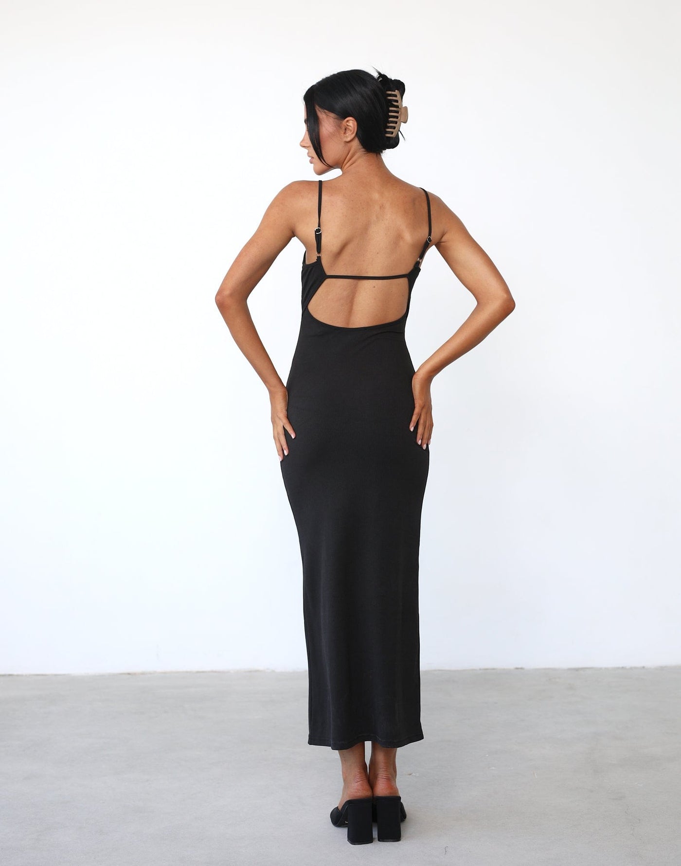 Joan Maxi Dress (Black) - Ribbed Adjustable Strap Maxi Dress - Women's Dress - Charcoal Clothing