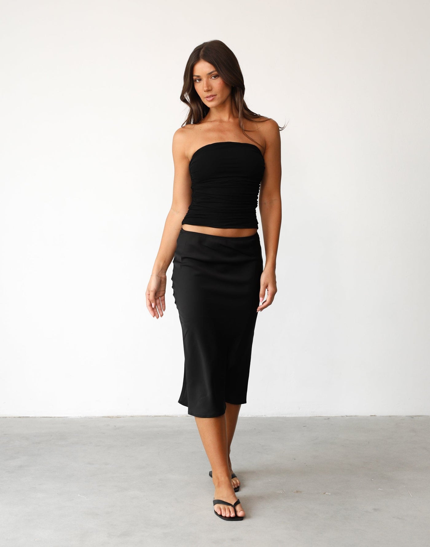 Rika Midi Skirt (Black) - Mid Rise Elasticated Waist Midi Skirt - Women's Skirt - Charcoal Clothing
