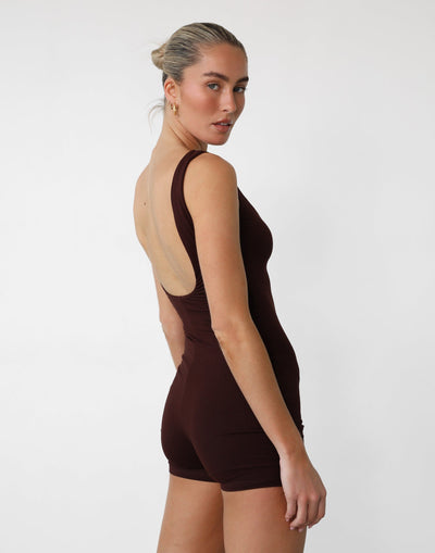 Amazia Playsuit (Cocoa) - Scoop Neck Low Back Playsuit - Women's Playsuit - Charcoal Clothing
