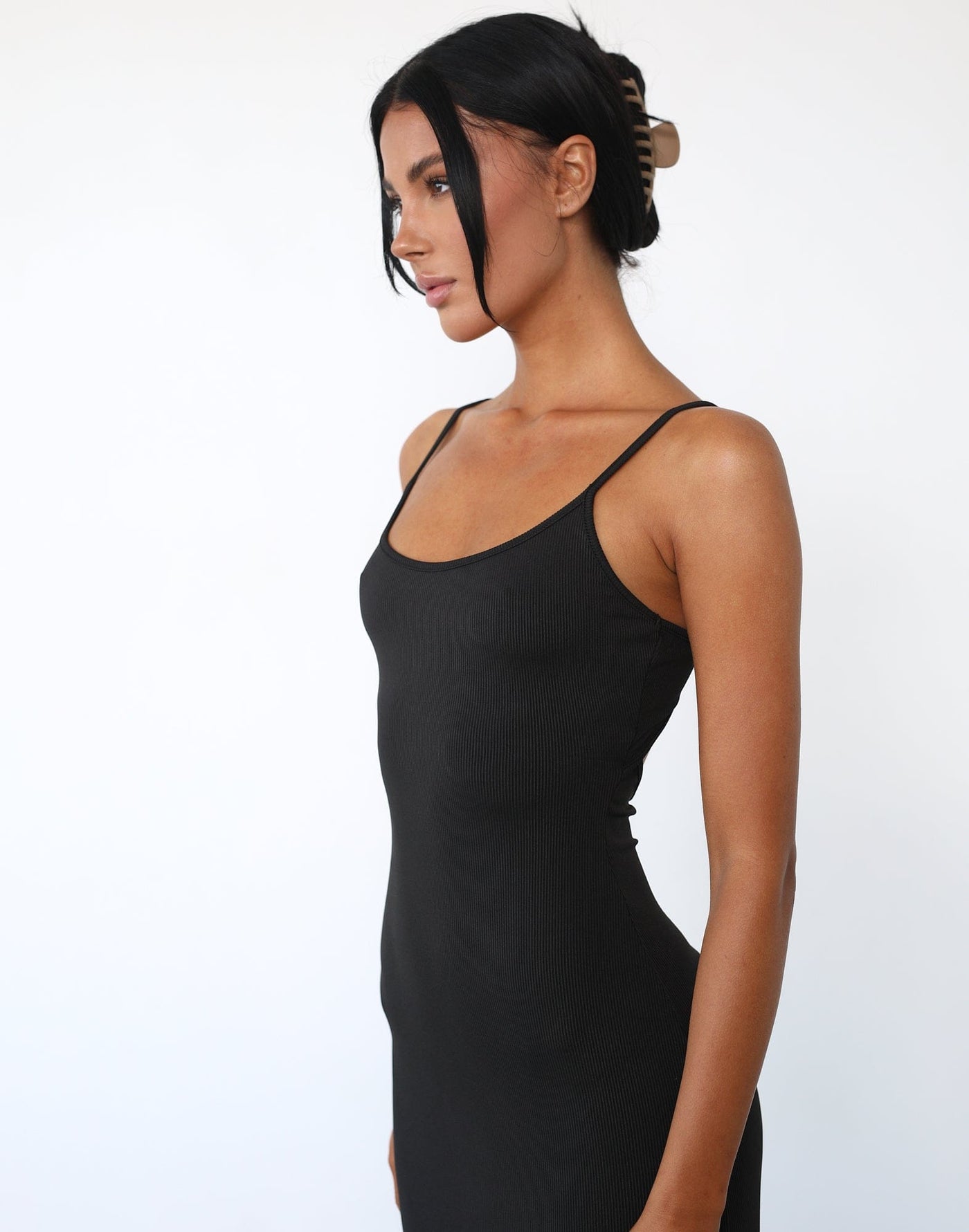 Joan Maxi Dress (Black) - Ribbed Adjustable Strap Maxi Dress - Women's Dress - Charcoal Clothing