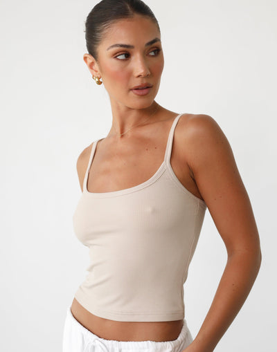 Malina Cami Top (Almond) - Ribbed Crop Top - Women's Top - Charcoal Clothing