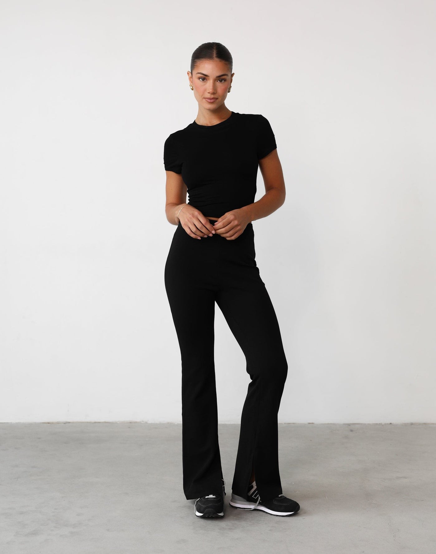 Tamsin Pants (Black) - Flared Leg Elasticated Waist Pants - Women's Pants - Charcoal Clothing