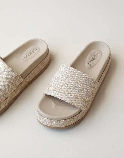Mallorca Sandals (Natural Raffia) - By Therapy - Woven Detail Slides - Women's Shoes - Charcoal Clothing