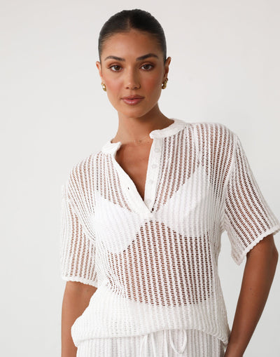 Aliyna Shirt (White) - White Crochet Short Sleeve Shirt - Women's Top - Charcoal Clothing