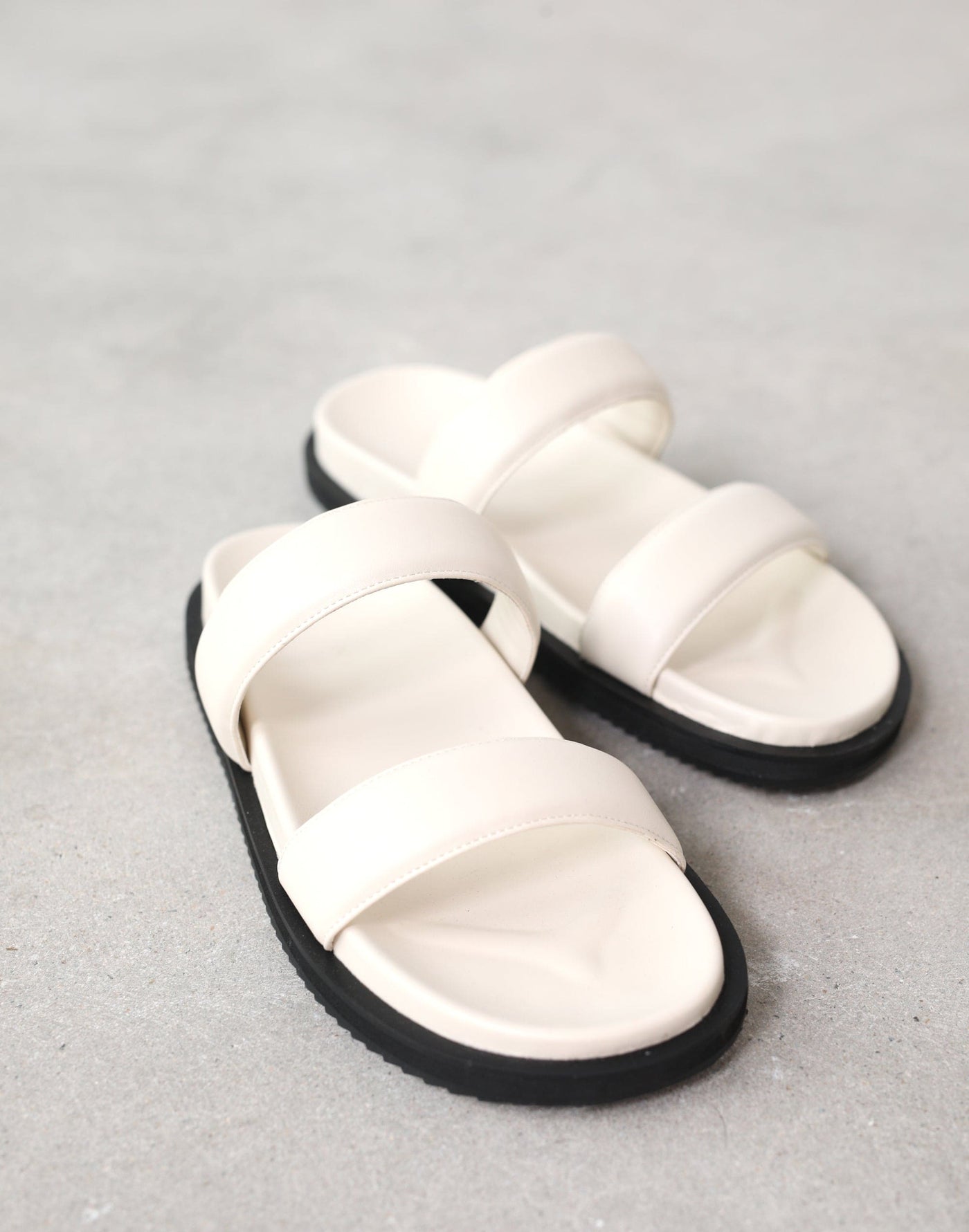 Tazra Slide (Bone) - By Billini - Basic Faux Leather Slide Sandals - Women's Shoes - Charcoal Clothing