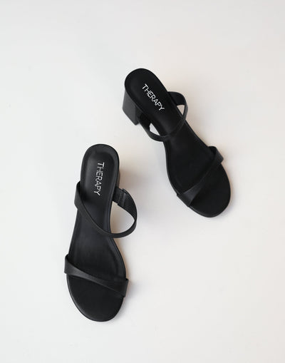 Kirra Heels (Black Smooth PU) - By Therapy - Double Strap Block Heel - Women's Shoes - Charcoal Clothing