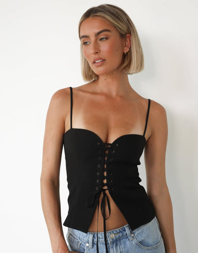 Adi Corset Top (Black) - Lace Up Front Sweetheart Neckline Corset - Women's Top - Charcoal Clothing