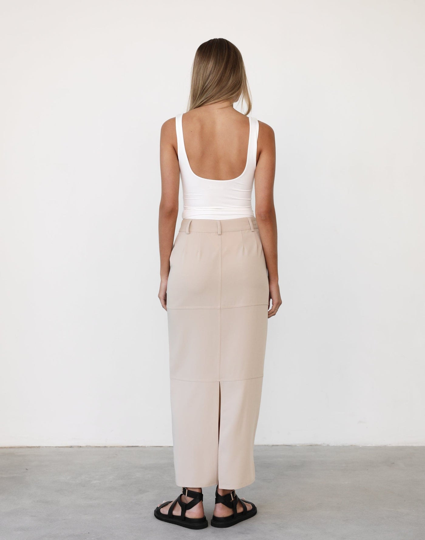 Levitate Bodysuit (White) - Low Back Scoop Neck Sleeveless Bodysuit - Women's Top - Charcoal Clothing