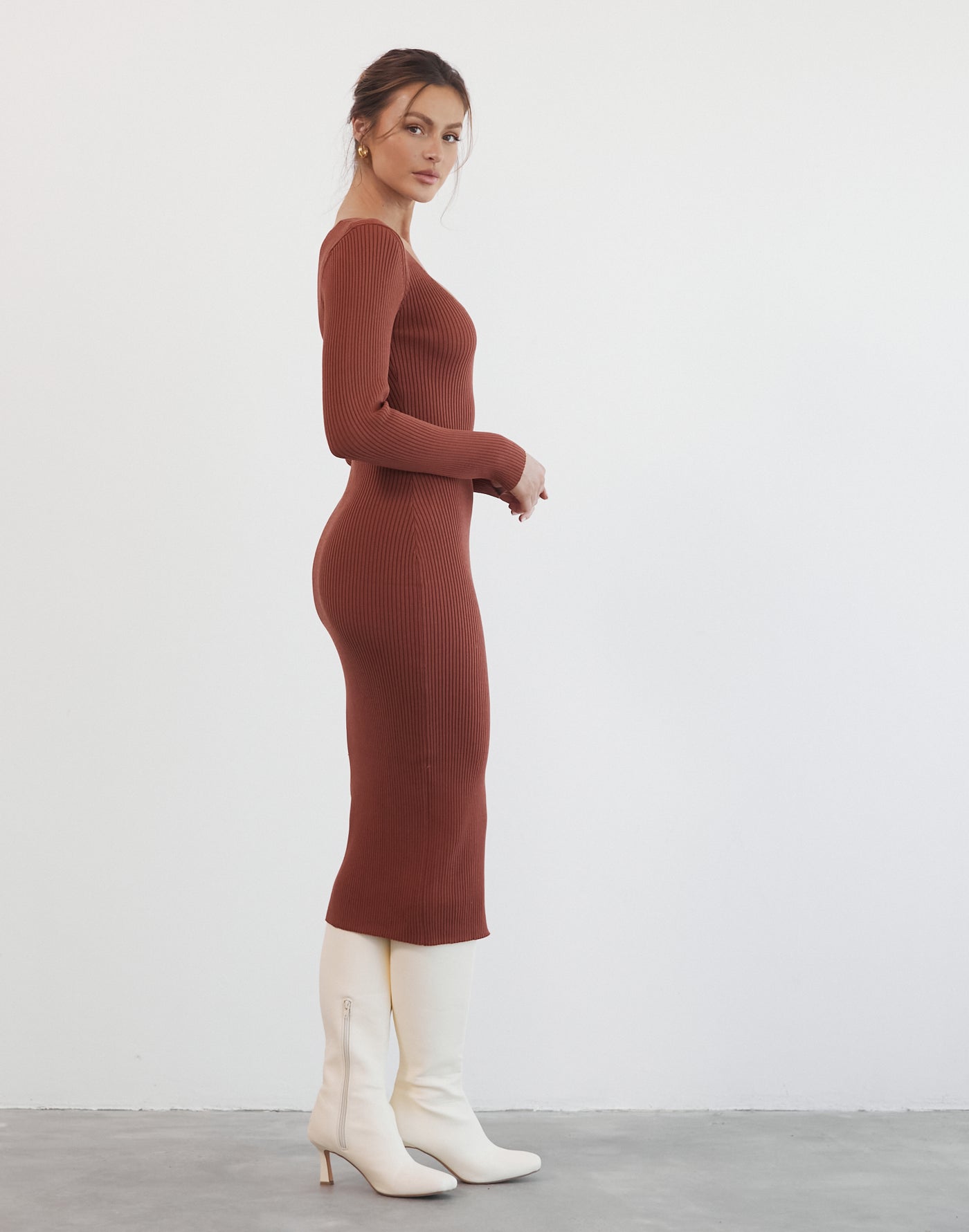 Pavel Maxi Dress (Rust) - Ribbed Knit Maxi Dress - Women's Dress - Charcoal Clothing