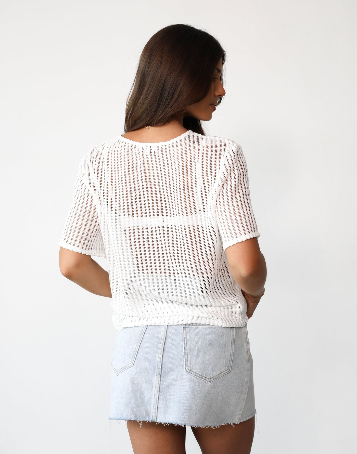 Kalli Shirt (White) - Sheer Crochet/Knit Oversized Shirt - Women's Top - Charcoal Clothing