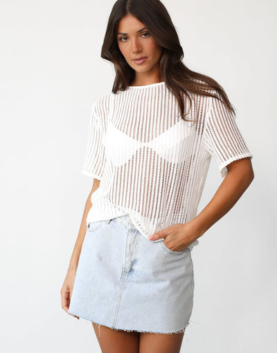 Kalli Shirt (White) - Sheer Crochet/Knit Oversized Shirt - Women's Top - Charcoal Clothing