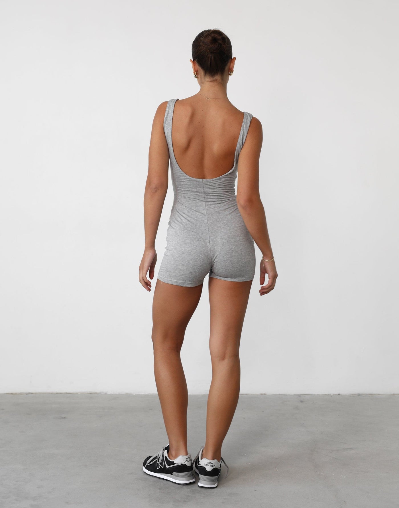 Amazia Playsuit (Grey Marle) - Scoop Neck Low Back Playsuit - Women's Playsuit - Charcoal Clothing