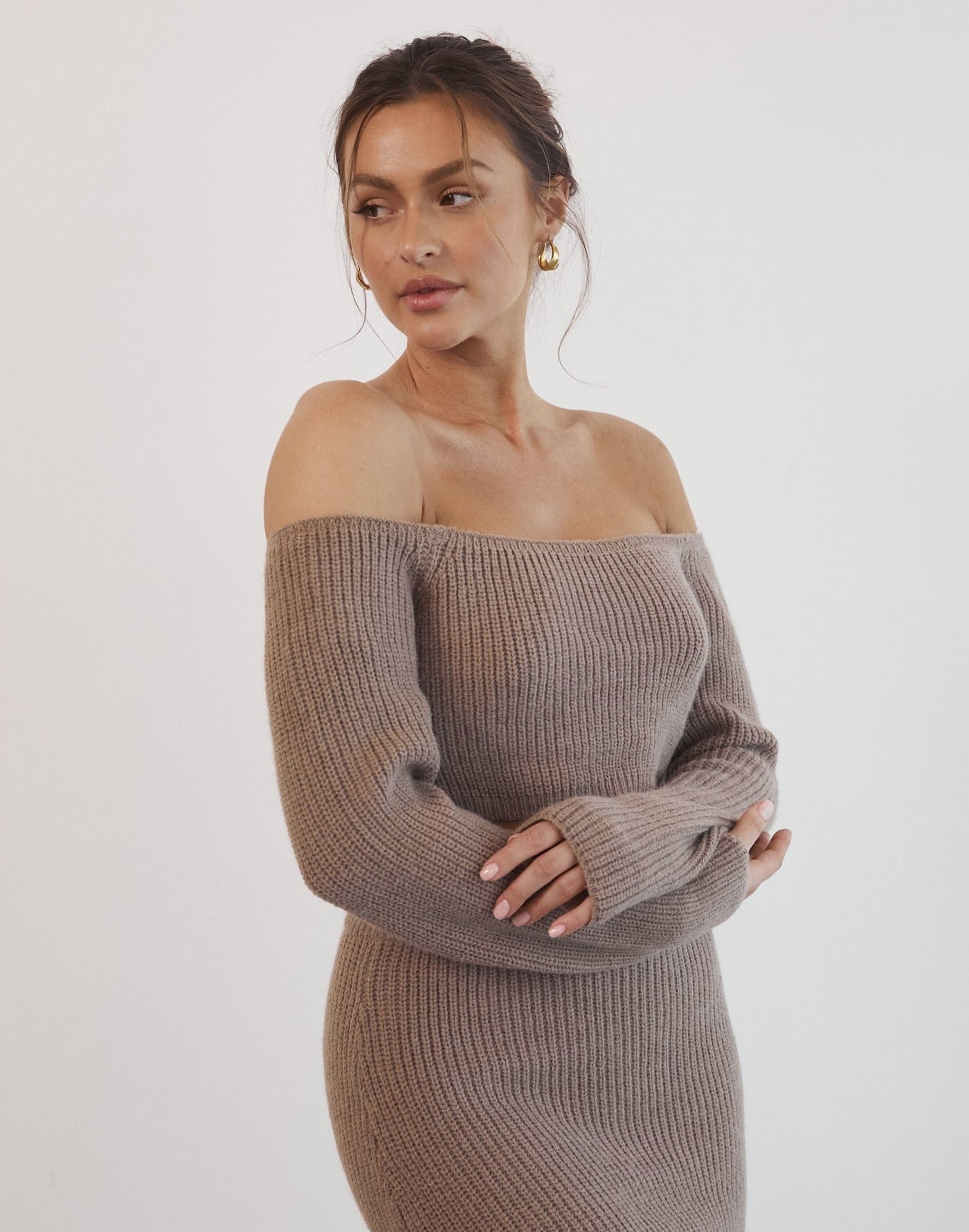 Sharna Long Sleeve Knit Top (Brown) - Long Sleeve Knit Top - Women's Outfit Sets - Charcoal Clothing