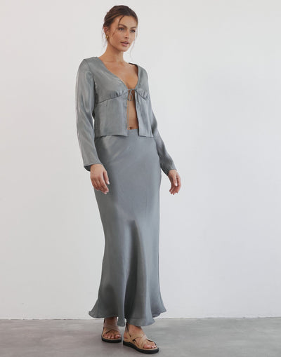 Hannelle Maxi Skirt (Grey) - Satin Maxi Skirt - Women's Outfit Sets - Charcoal Clothing