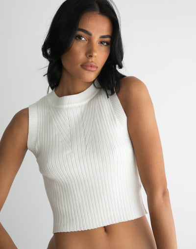 Nima Crop Top (White) - White Knit Top - Women's Top - Charcoal Clothing