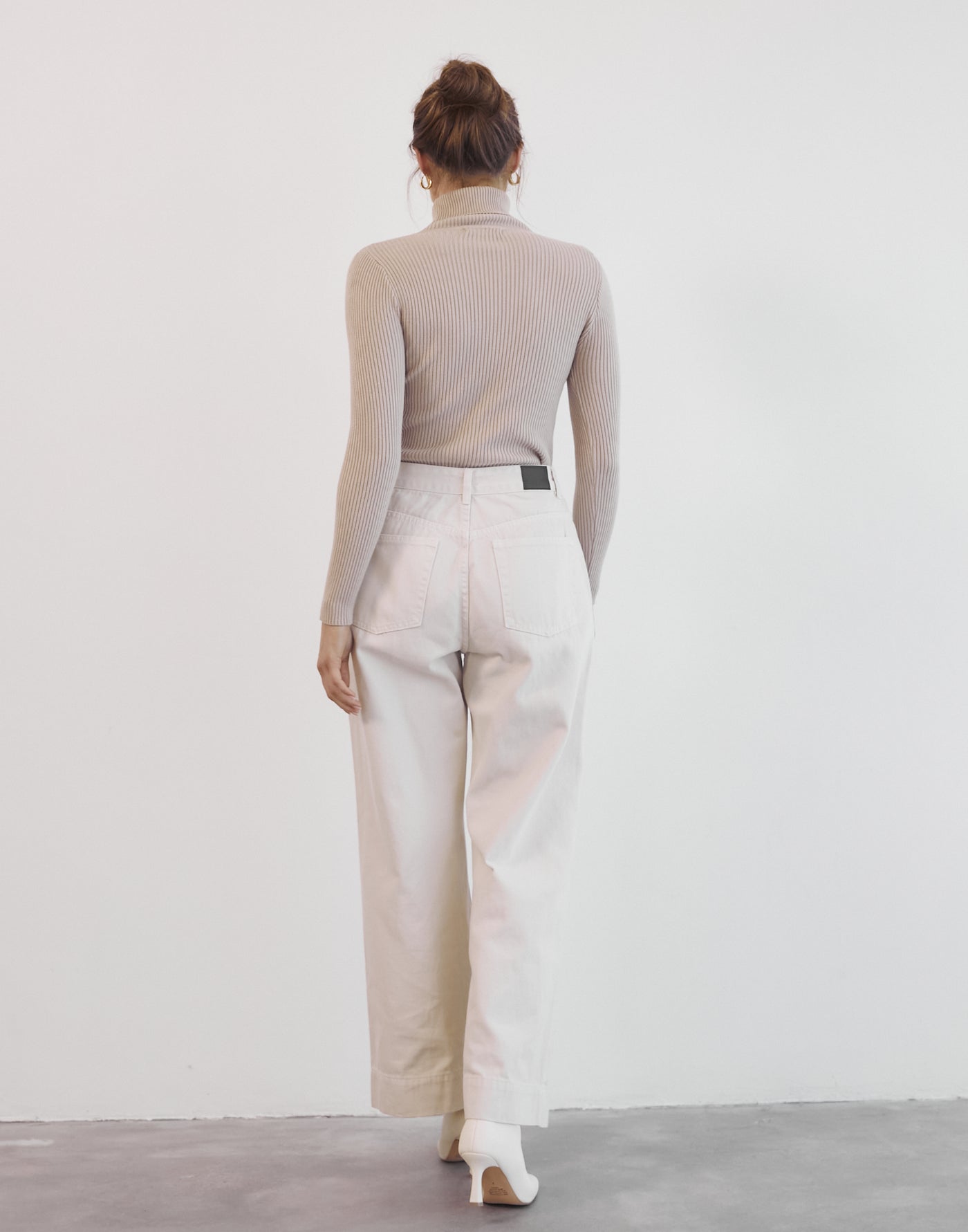 Davison Long Sleeve Knit Top (Beige) - Turtleneck Long Sleeve Knit Top - Women's Top - Charcoal Clothing