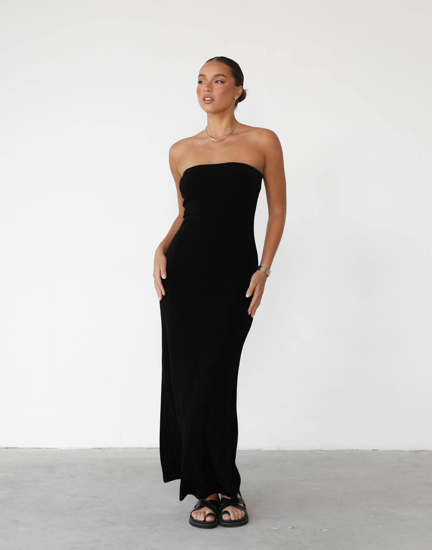 Abelle Maxi Dress (Black) - Shimmer Detail Strapless Maxi - Women's Dress - Charcoal Clothing