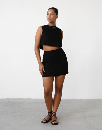 Sincerity Linen Mini Skirt (Black) - Black Linen Mini Skirt - Women's Skirt - Charcoal Clothing