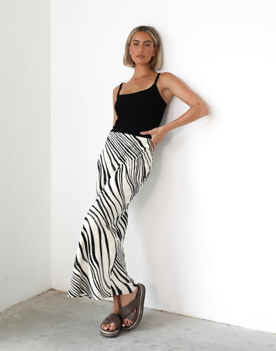 Sye Maxi Skirt (White/Black Print) | Charcoal Clothing Exclusive - High Waist Maxi Skirt - Women's Skirt - Charcoal Clothing