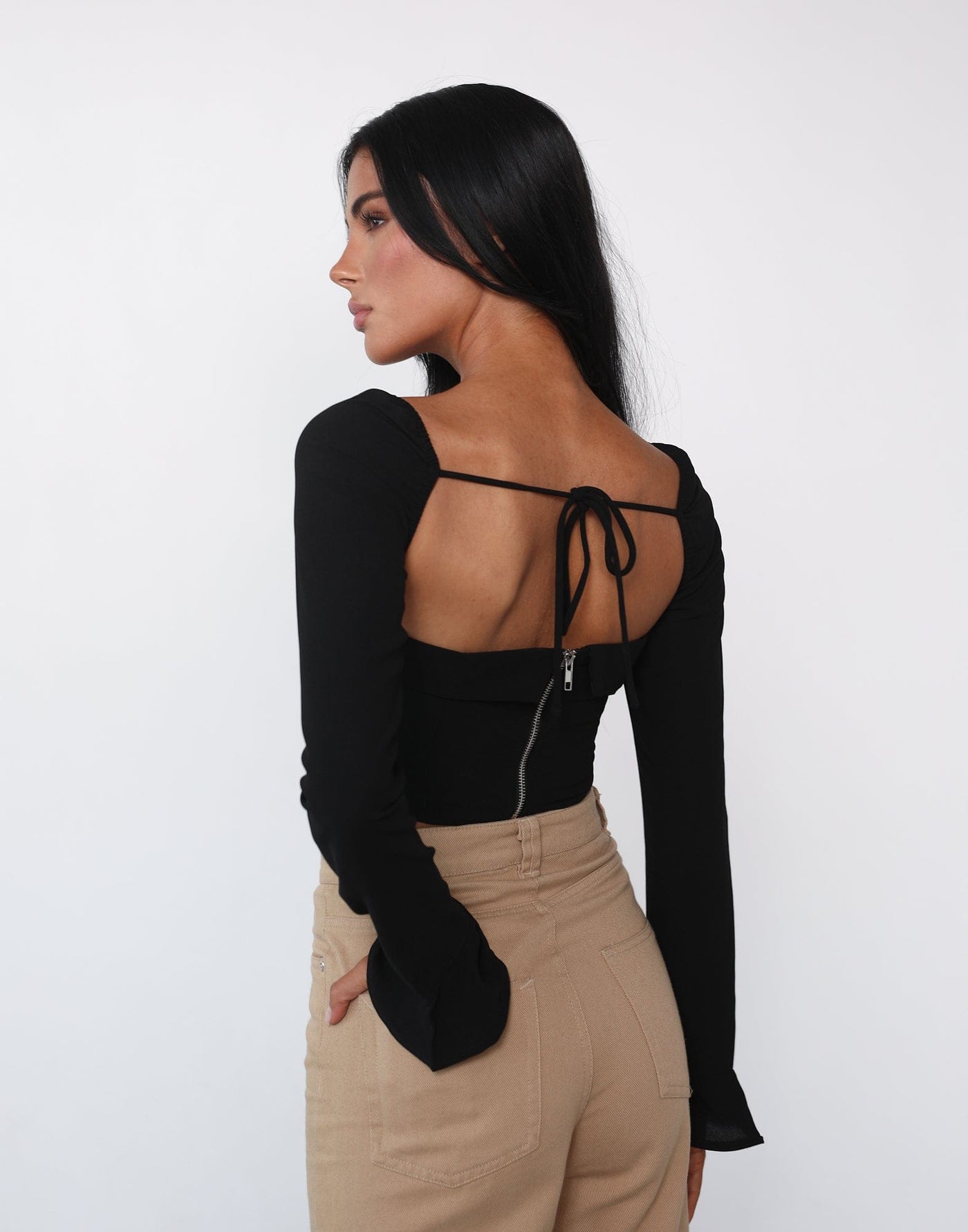 Milene Long Sleeve Top (Black) - Black Long Sleeve Top - Women's Tops - Charcoal Clothing