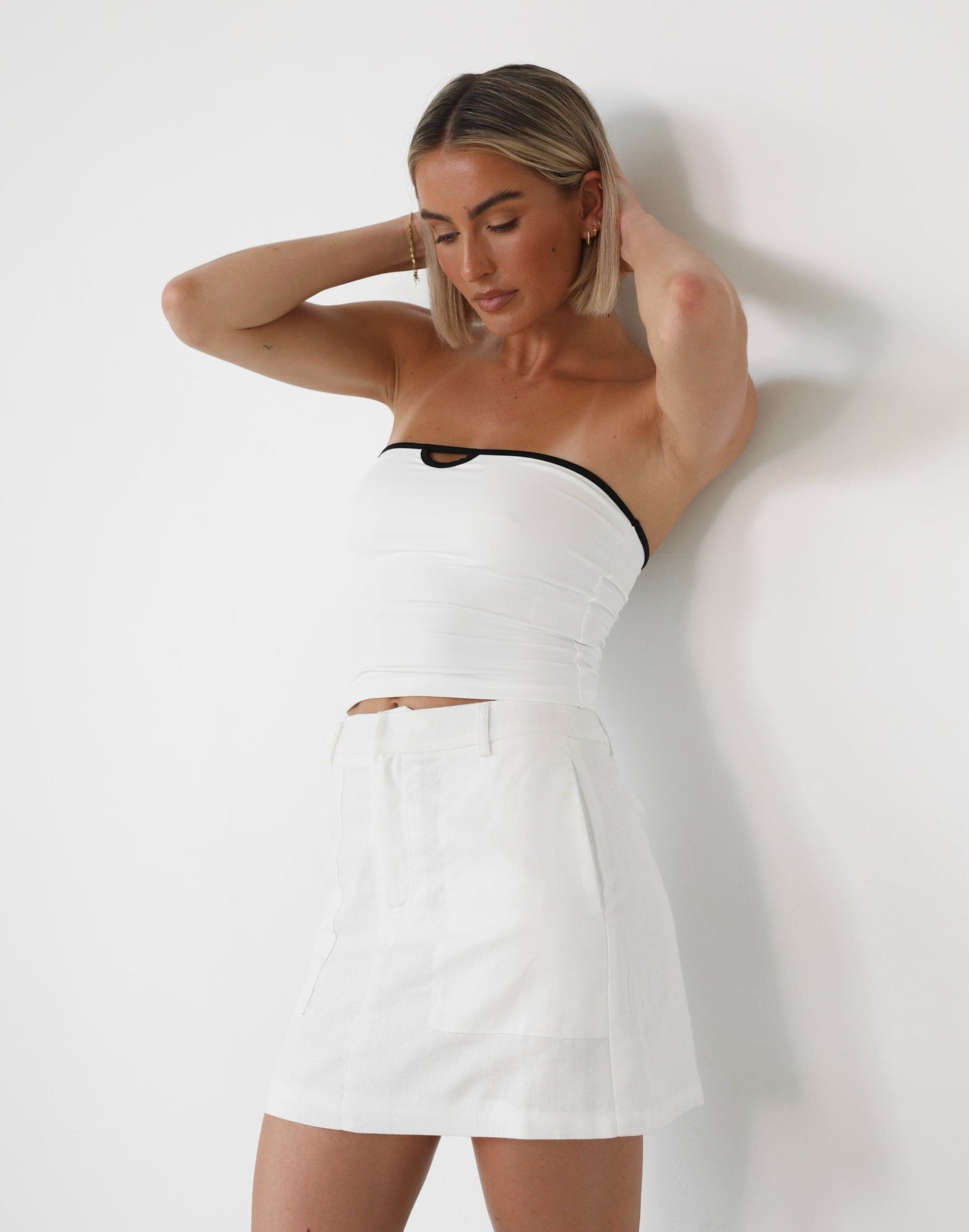 Frankie Mini Skirt (White) | Charcoal Clothing Exclusive - Linen Mini Skirt - Women's Dress - Charcoal Clothing