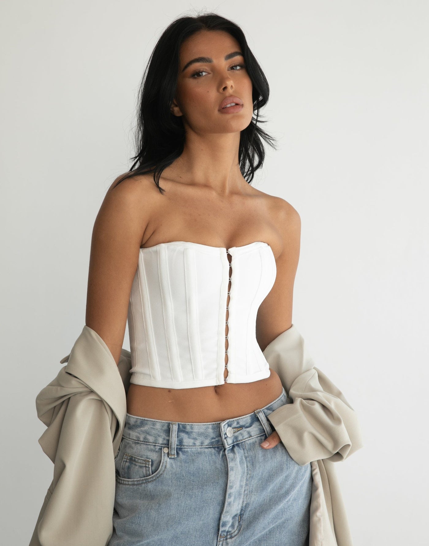 Passion Corset Top (White) - White Corset Crop Top - Women's Top - Charcoal Clothing